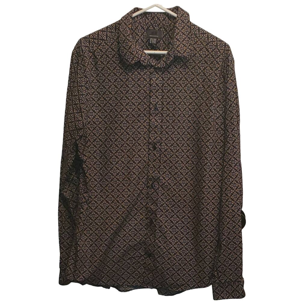 H&M Men's Button Down Long Sleeve Boho Premium Cotton Shirt Size XL 17 1/4